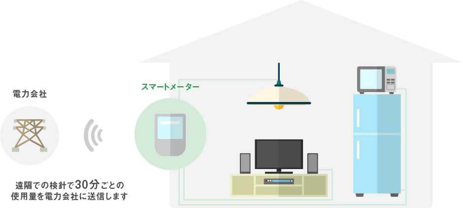 遠隔での検針で30分ごとの使用量を電力会社に送信します
